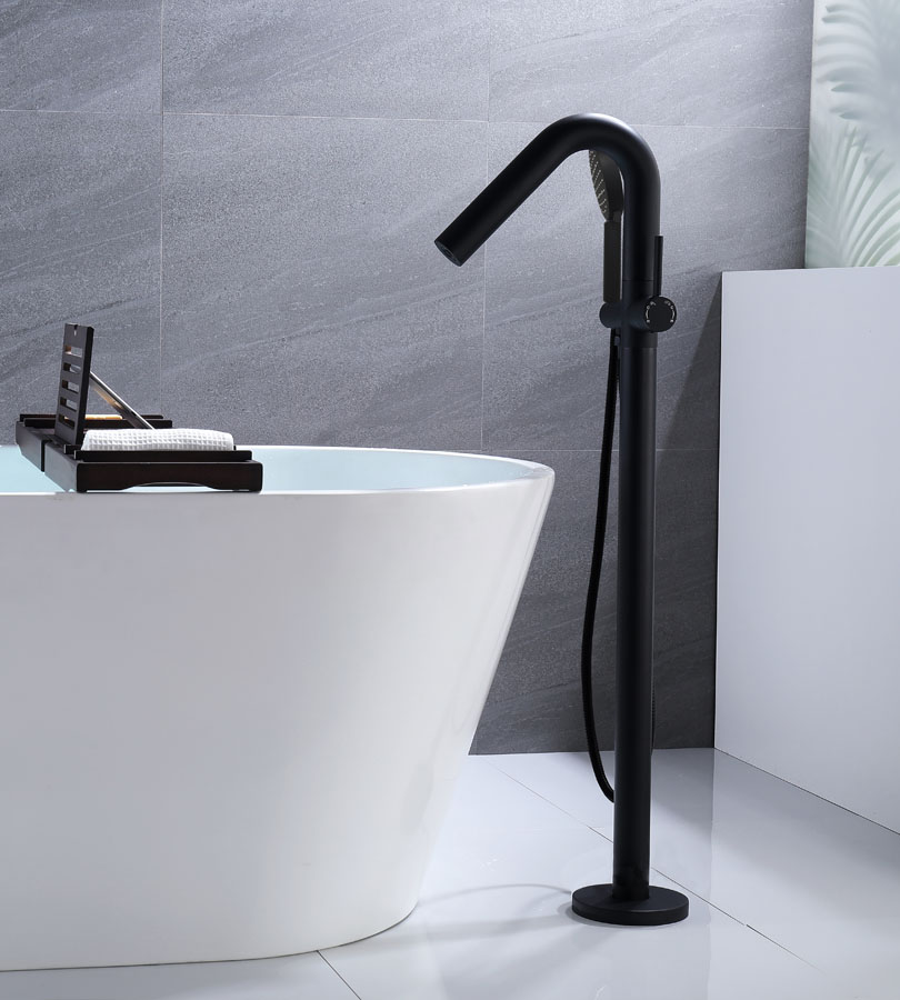 Robinet mitigeur de bain-douche noir chromé sur pied, salle de